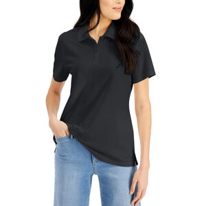 Karen Scott Petite Black Knit 100% Cotton Polo NWT